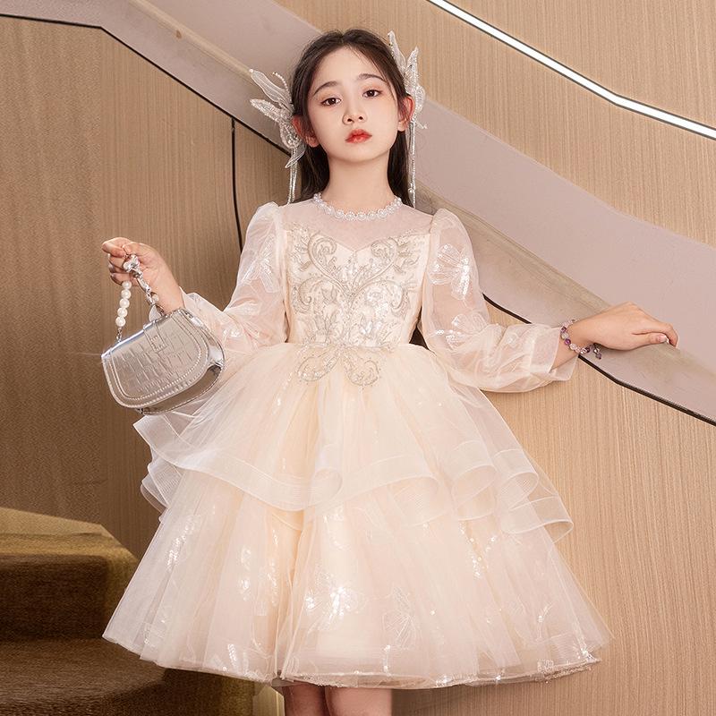 Girls' Light Luxury High-End Princess Dress for Weddings, Birthdays, and Piano Performances - Autumn Collection