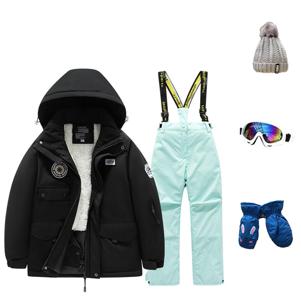 Dětská módní lyžařská souprava pro chlapce a dívky, zateplená, voděodolná, termo lyžařská souprava, pětidílný komplet s bundou a kalhotami
