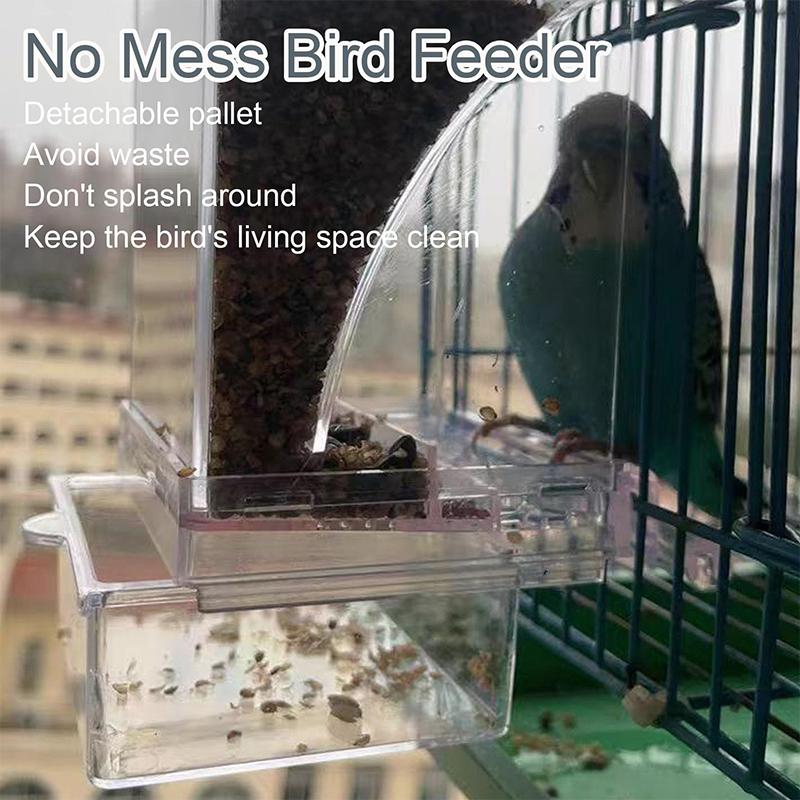 Automatic No Mess Bird Cage Feeder,Acrylic Transparent Parrot Seed Feeders With Perch Parakeet Food Container Cage Accessories