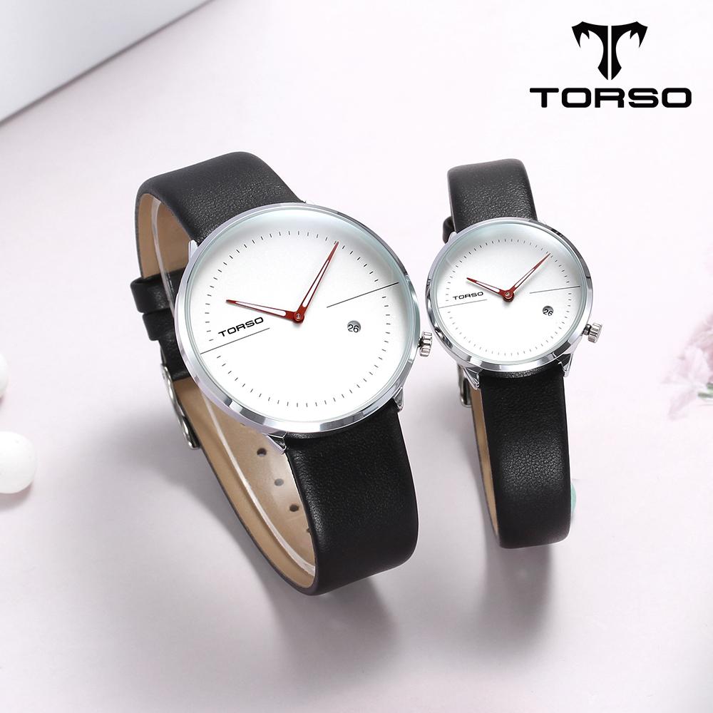 Toleuso T77L-Srbk Silent Two-Hands Simply Date Couple Watch Men'S & Women'S Leather Watch