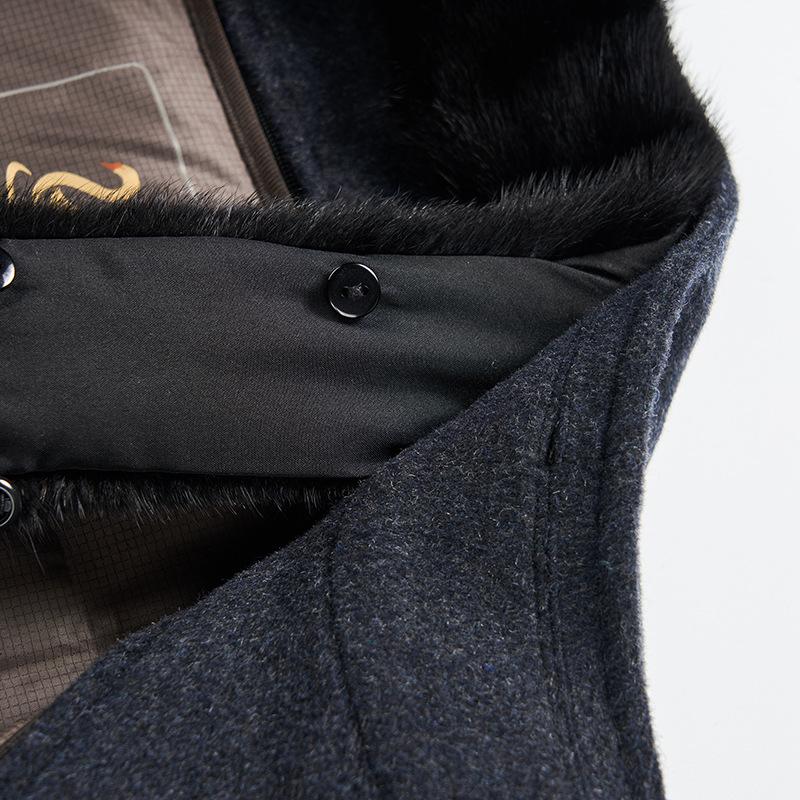 Men's Winter Wool Coat with Mink Fur Collar and Down Liner