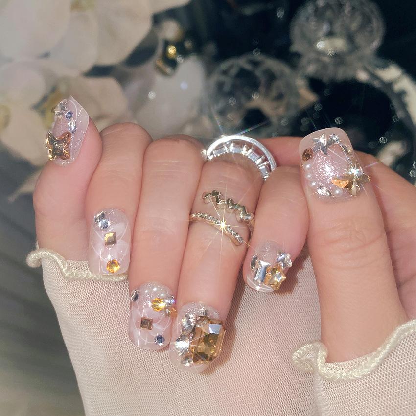 Autumn Light Luxury High-end Nail Art Wearing Finished Nail Products Elegant Short Flash Fake Nail Patch U85