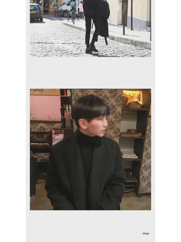 Pánský dlouhý vlněný kabát proti větru v korejském stylu