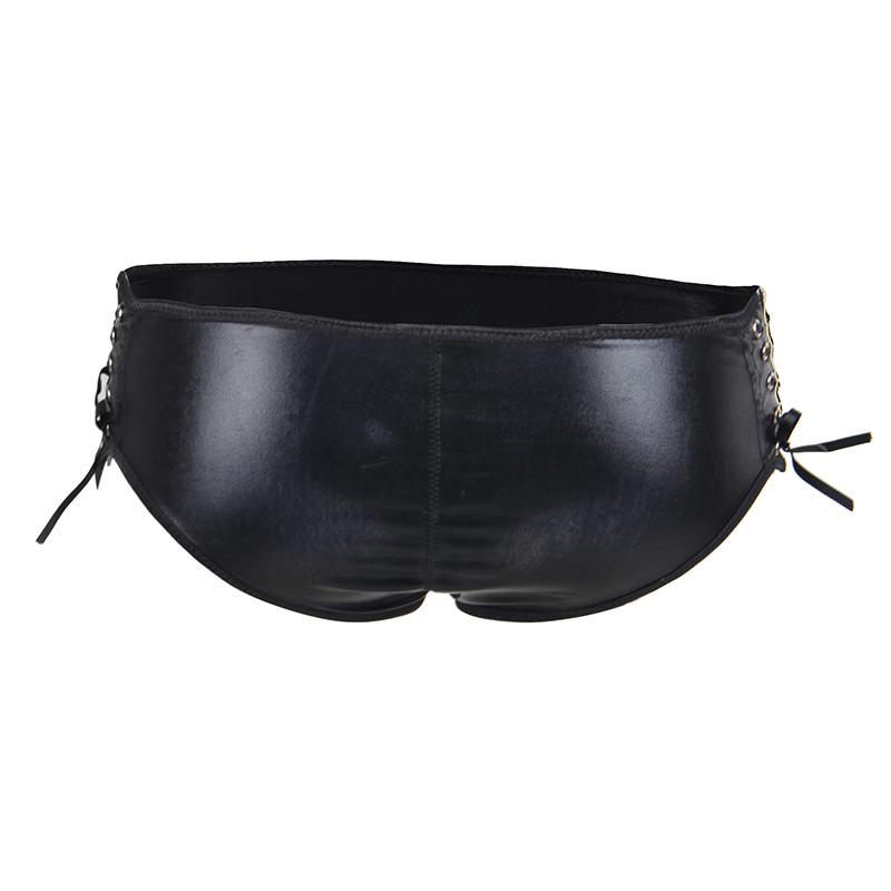 Plus Size Panties Latex Crotchless Underwear Sexy Knickers Faux Leather Wetlook Low Waist Underpants Bandage Culotte Femme