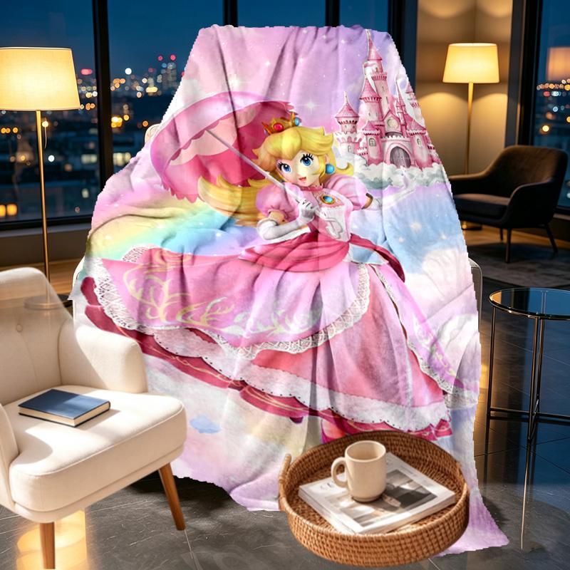Princess Peach Toadstool Print Blanket - Soft & Comfortable, for Bedroom, Travel, Sofa, Home Decoration - Birthday Christmas Gift for Friend