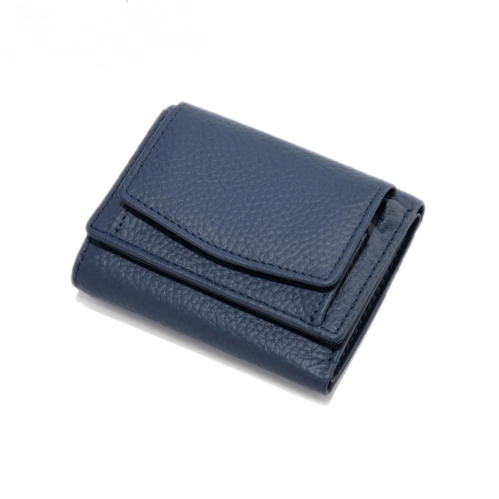 Damen-Geldbörse aus einfarbigem Leder mit kurzer Oberschicht aus Leder mit mehreren Kartentaschen und Schnalle, kleine Geldbörse mit Kartenhalter