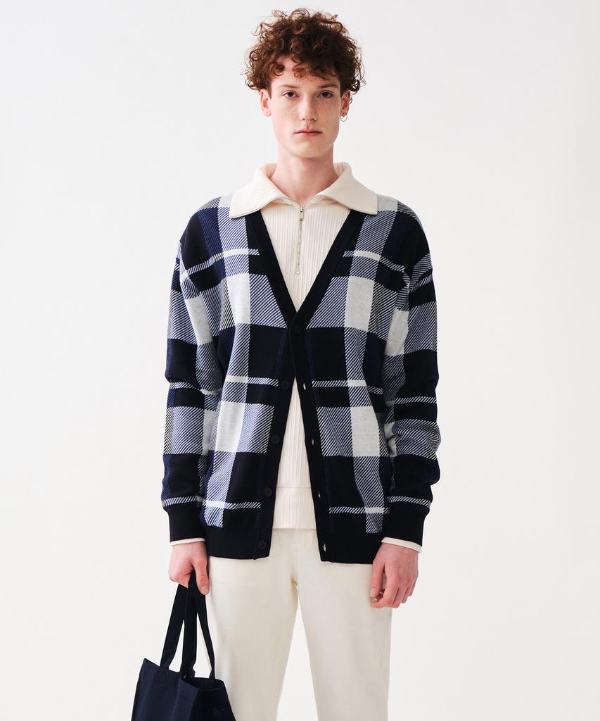 Stco Big Check Pattern Cardigan Blue (Oversized)_Skgua01Ocl
