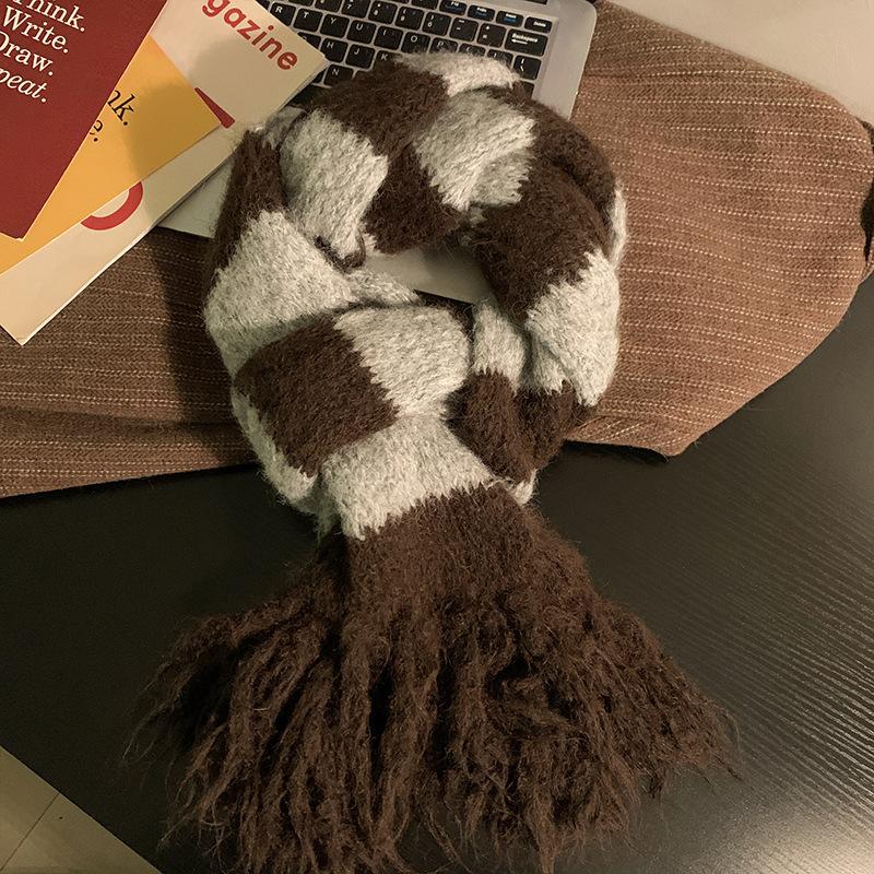 Korean Quality Striped Tassel Fashion Scarf Autumn and Winter All Match Warm Knitted Imitation Cashmere Scarf