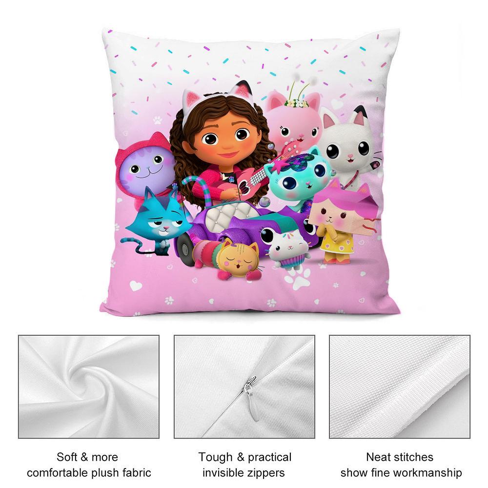 Federa Cuscino Gatti Casa delle Bambole di Gabby per Bambini Copricuscini Corti in Peluche Decorazione Divano Regalo Casa Stampa Double-Sided Federa Cuscino