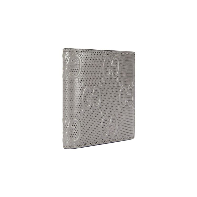 Gucci GG Embossed Perforated Leather Bifold Wallet In Grey For Men Daily Use