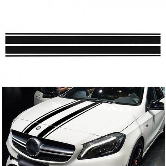 Black Car Hood Double Line Stripe Decal Bar Graphics Bonnet Vinyl Sticker 2Pcs