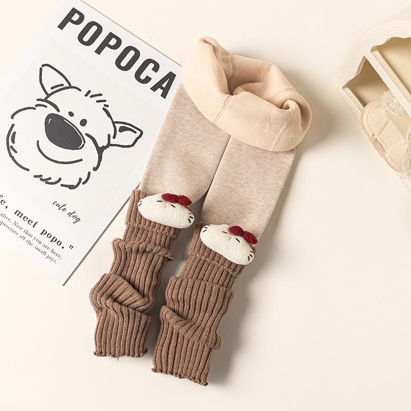 

Gray Cartoon Cat Princess Fleece-Lined Girls Winter Leggings L 5-7 years