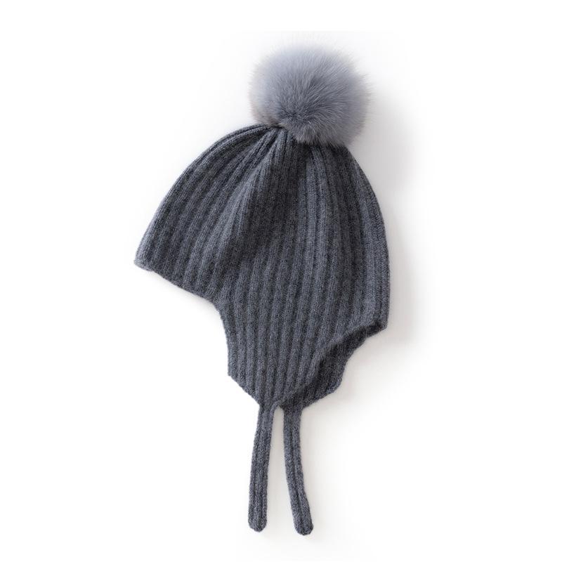 Korean Style Women s Winter Cashmere Knit Hat with Ear Protection and Pom-Pom One Size темно-серого