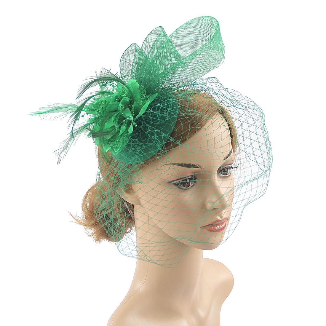 

Блюдце Sinamay Пов язка на голову Fascinator Весільний Ascot Hat Hatinator Birdcage Veil зелений