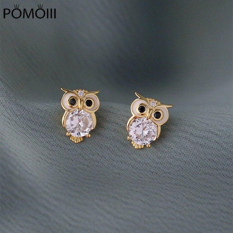 

Маленькие двойные серьги-гвоздики, роскошные женские белые хрустальные серьги в виде совы, настоящие свадебные серьги из стерлингового серебра 925 пробы для женщин и мужчин