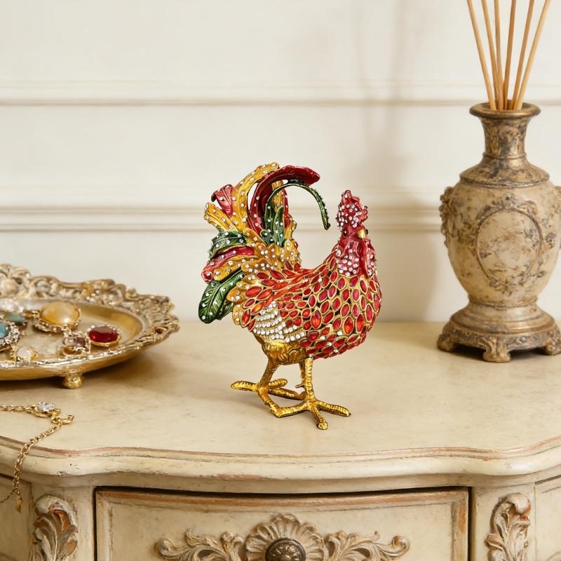 Exquisite Handcrafted Rooster Jewelry Display Case Holder Box Featuring Aluminum Construction And Ample Space