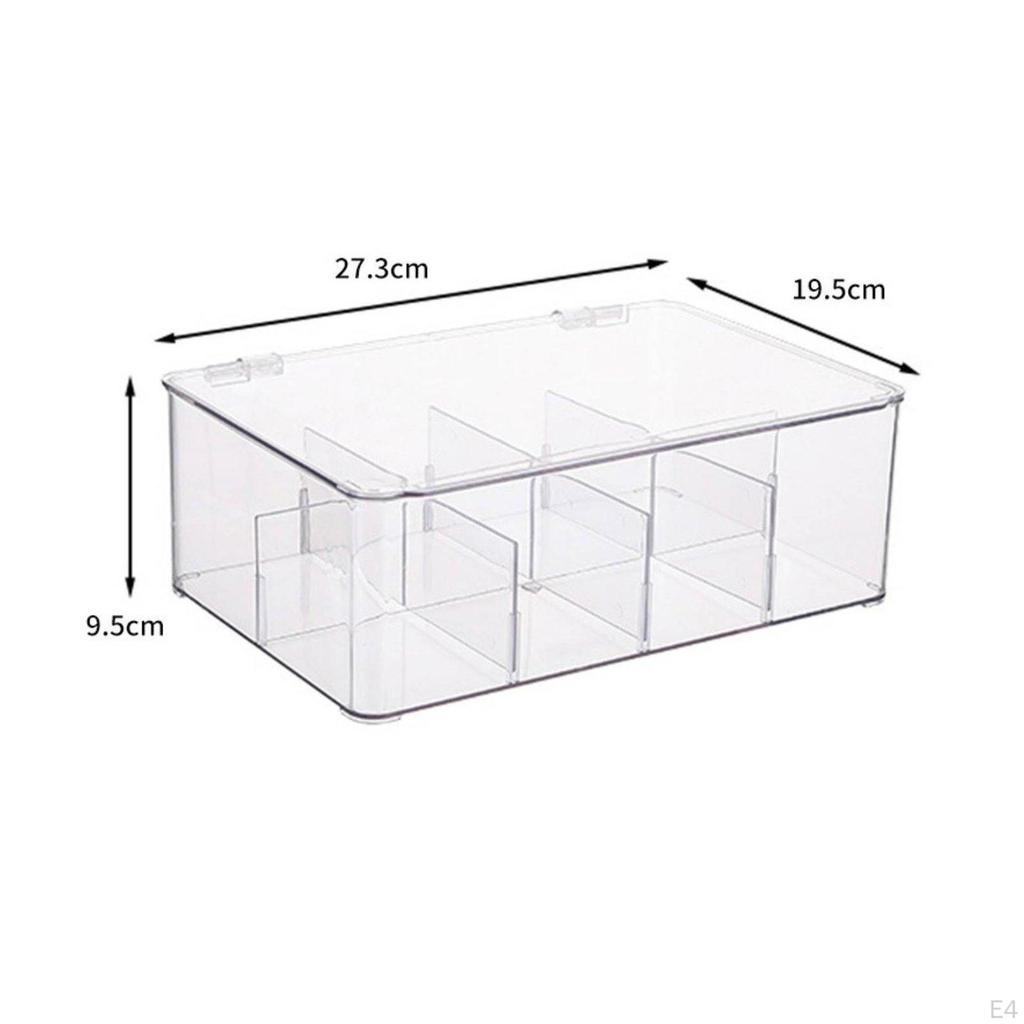 Tea Packet Organizer Transparent Storage Box Dustproof Lidded Compartment for Desktop,