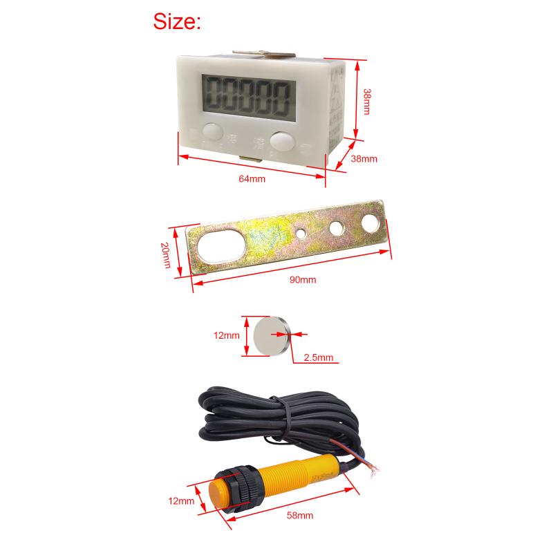 Contador eletrônico digital de 5 displays, sensor magnético industrial de proximidade, interruptor de perfuração, contador de indução automático, medidor