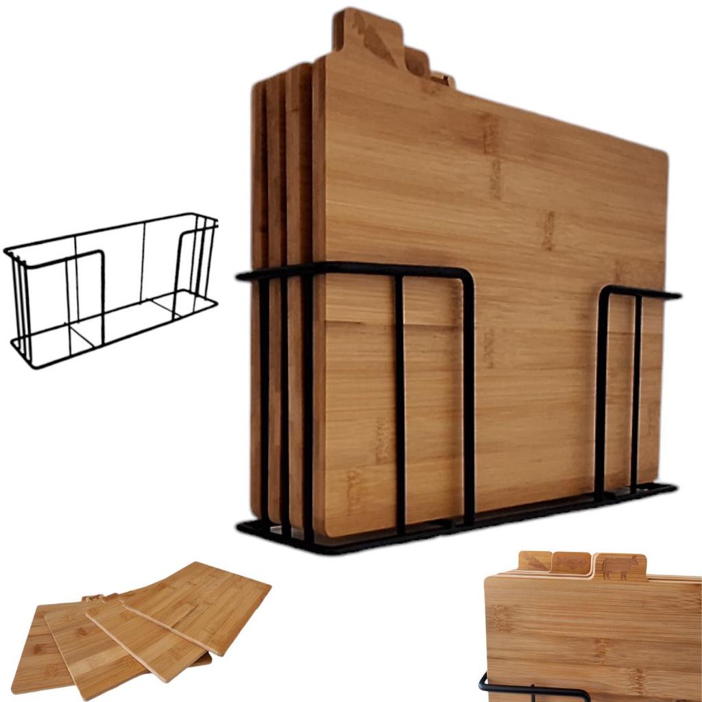 Bamboo Cutting Boards Set Of 4 Kitchen Boards + Steel Stand