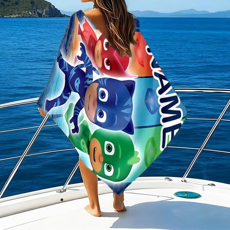 1pc PJ Marks1 Beach Towel with Custom Name, Beach/Swimming/Bath/Picnic/Camping Towel, Suitable for Seaside Beaches