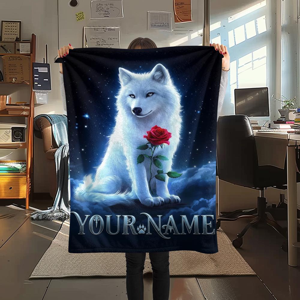 1PC Custom Name Wolf Dreamcatcher Night Patterned Flannel Blanket Suitable For All Seasons for Home Decor Warmth and Comfort Gifts Holiday Present_lx