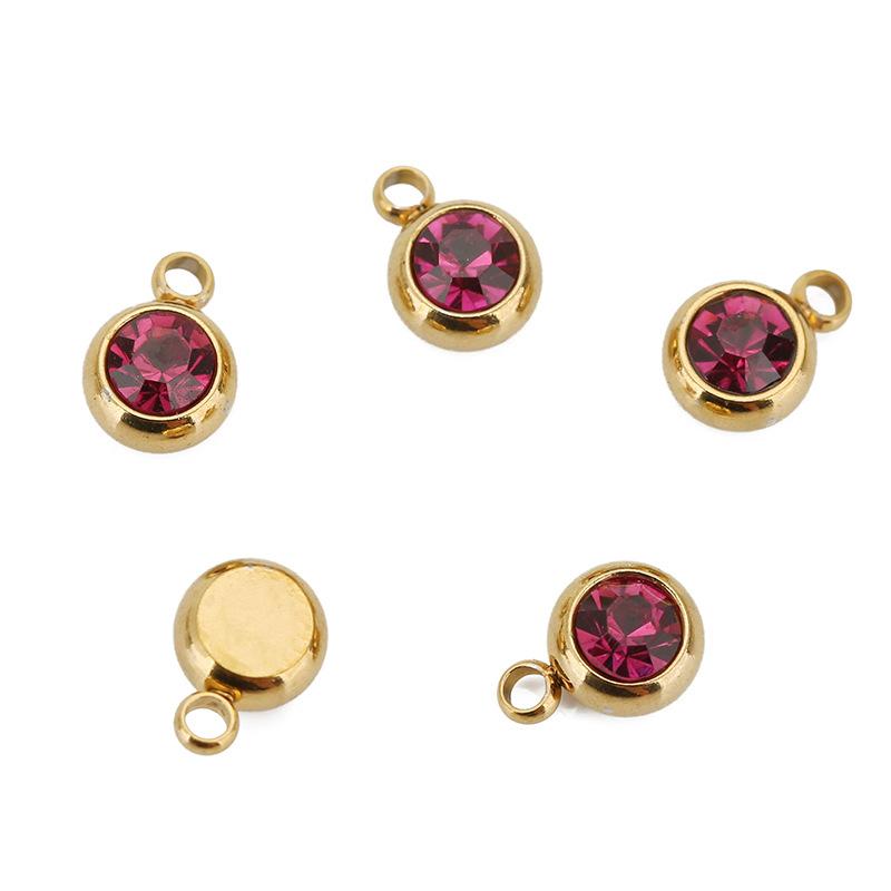 Stainless Steel Birthstone Lucky Stone Birthstone Pendant Diamond Flat Mouth Welding Ring DIY Necklace Bracelet Accessories
