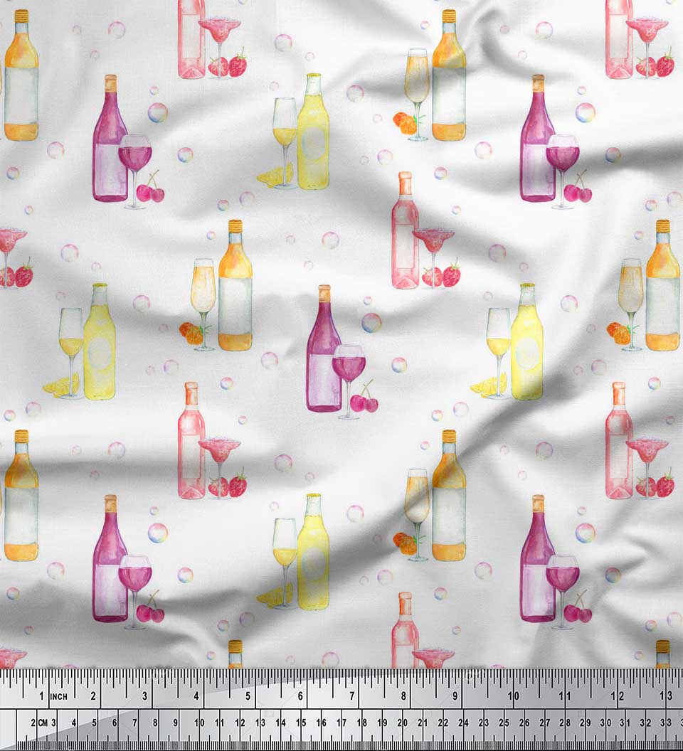 

Soimoi Black Poly Crepe Fabric Bottle & Wine Glass Bar Printed Тканина 1 метр 42 дюйма 58 Inch Wide - Cotton Voile білий