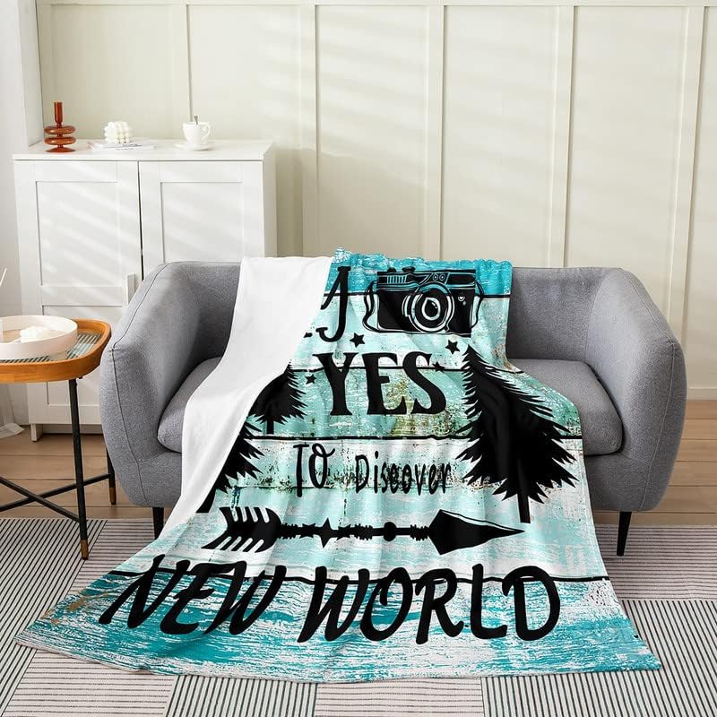 Feelyou Camper Plush Throw Blanket AllSeason Bed Blanket Rustic Wooden Brown White Flannel Fleece Gift for Women Mom Wife Queen