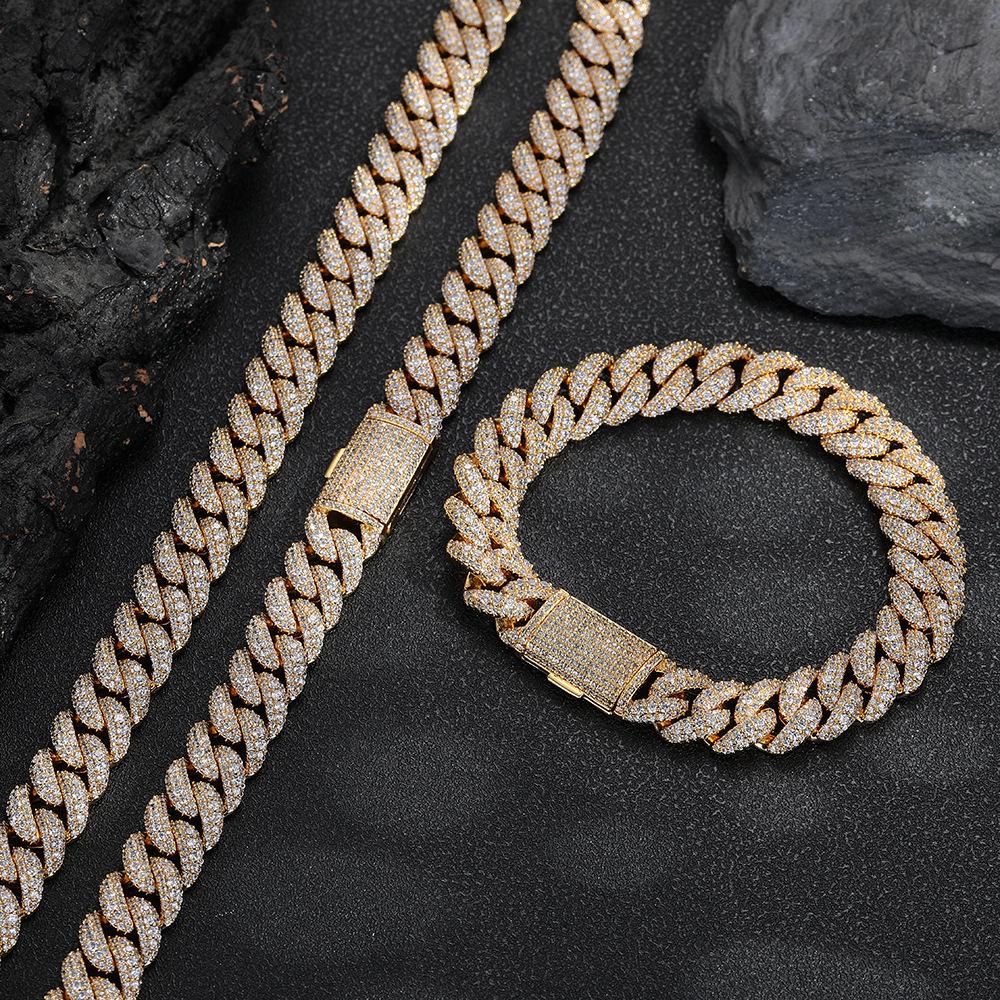 Fashion Hip Hop Real Gold Plated Jewelry 12mm Wide Bling Iced Out 5A Zircon Cuban Link Bracelet for Women and Men