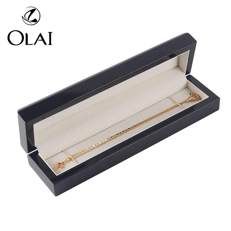 Customized Design Wooden Wedding Proposal Gift Ring Chain Black Jewelry Storage Box Packaging