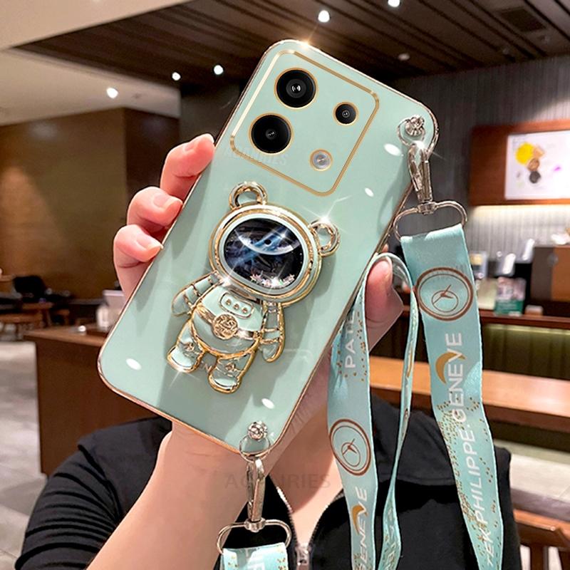Note13 Crossbody virves pārklājuma apvalks priekš Xiaomi Redmi Note 13 Pro Plus 13pro 4g 5g astronauta turētājs silikona statīva vāciņš 13c