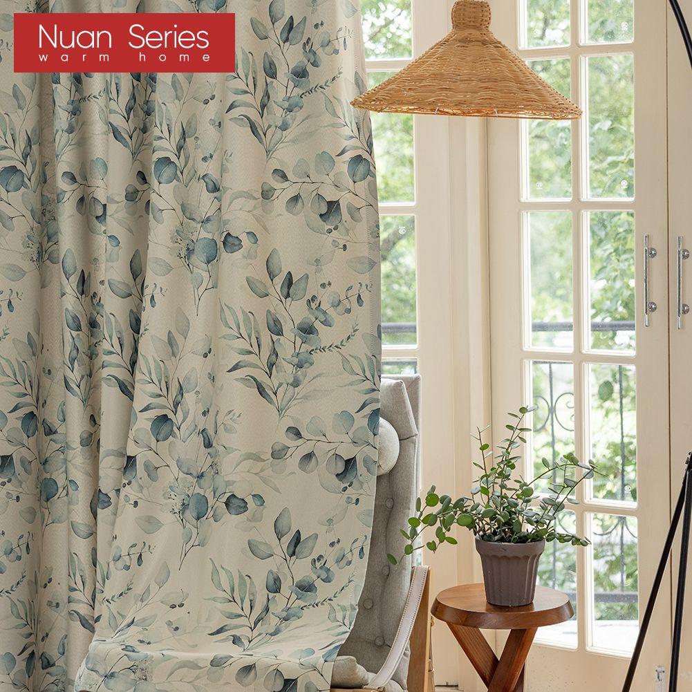 1PC Nuan Series 70-80% Blackout, Hand Painted Green Plant Printed Curtains, American Pastoral Style Curtains for Bedroom Living Room Home Decor