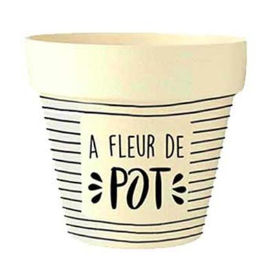 [Q6406] - Bamboo Planter 'Messages' Beige Black (Flower Pot) -  10. 5x9. 5 Cm