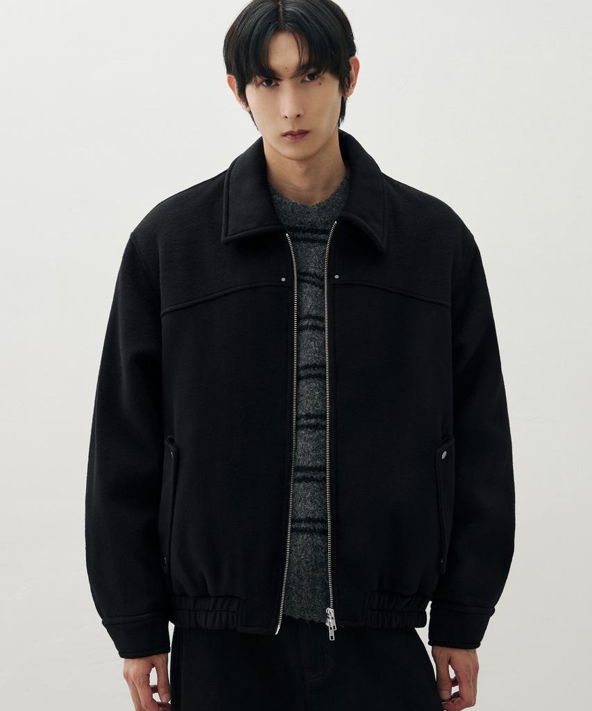 Draw Fit Wool Collar Zip-Up Blouson Jacket [Black]