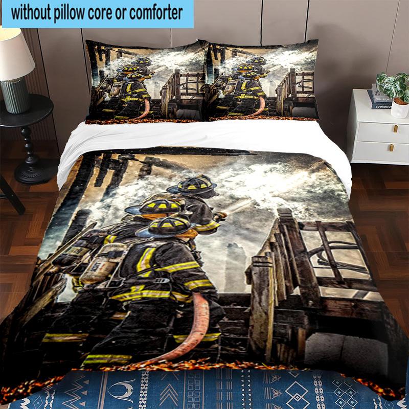 Firefighter's American Pride 3pcs Bedding,Including 1pc Duvet Cover And 2pcs Pillowcases Perfect for Christmas,Ideal for Bedroom, Dormitory