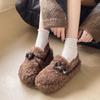 Bow-tie fluffy shoes for women's outer wear 2025 winter new Korean version velvet warm one-pedal Doudou shoes women's shoes cotton shoes