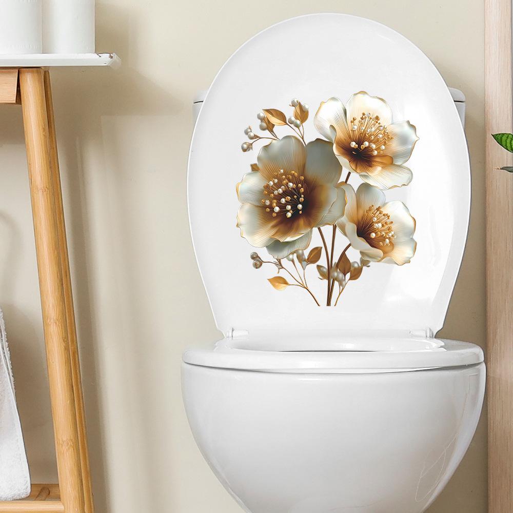 Personalized Embossed Floral Bathroom Toilet Stickers and Home Wall Beautification Stickers