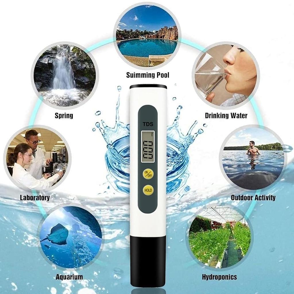 TDS Meter Digital Water Quality Tester for RO-RODI System Drinking Water, Aquariums, Hydroponics, 0-9990 ppm Measuring Range, 1 ppm Increments, 2%
