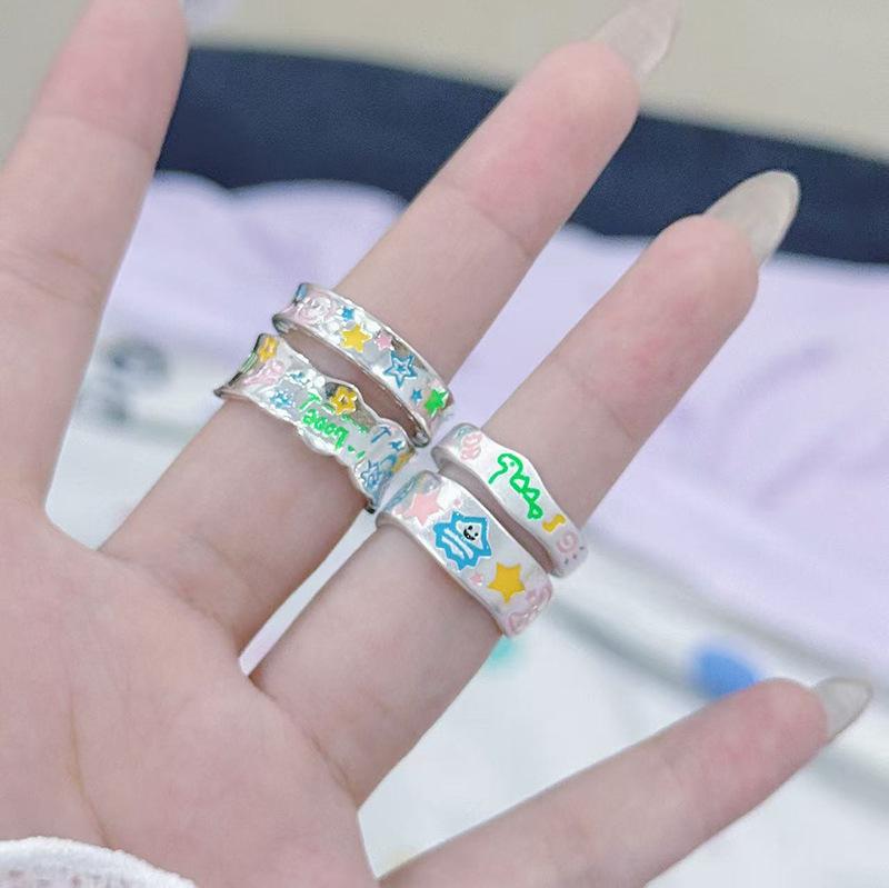 Dopamine Sweet Cool Wind Dinosaur Letter Graffiti Open Ring Childlike Cute Sweet Niche Ring