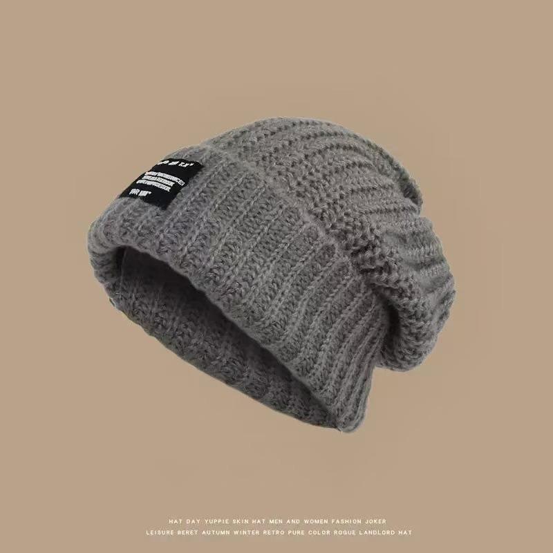 Autumn and Winter New Letters Versatile Big Head Circumference Warm Stack Hat Knitted Wool Hat Women's Thickened Hat