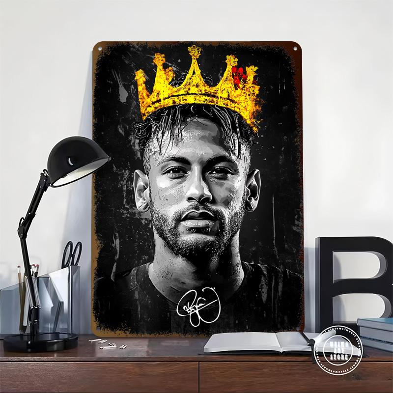 Neymar Jr. King Portrait (Vector Art) Metal Poster Customized Wall Art Retro Vintage Tinplate Signs for Man Cave Bathroom Decor