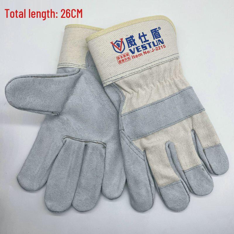 Weishidun Heat-Resistant Cowhide Welding Gloves - Long, Double Layer, Anti-Scald, Wear-Resistant, Summer Use.