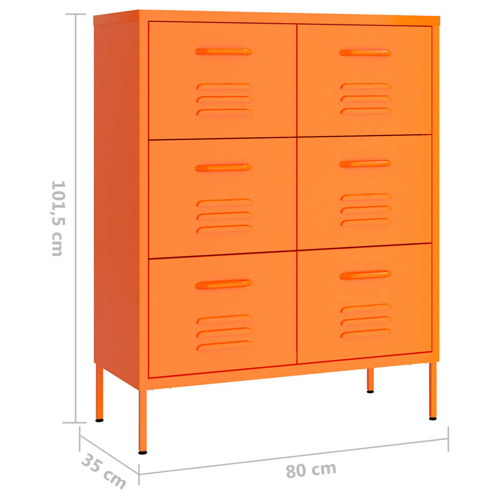 Orange Drawer Cabinet 80 x 35 x 101.5 cm Steel