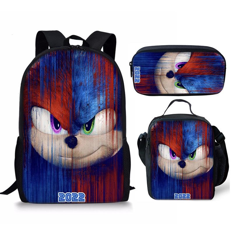 Backpack Sonic Elementary School Bag Lunch Bag Pencil Case Three-Piece Set