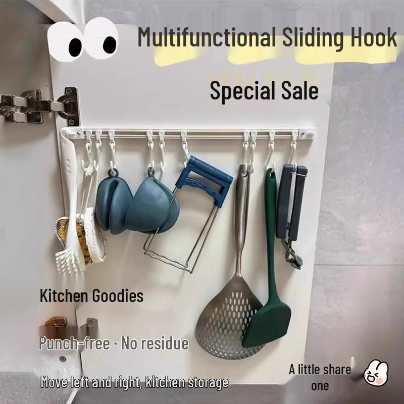 Sliding Track Hooks: No-Drill Kitchen Cabinet Door Storage Rack Gadget