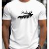 Men Maroon Deer Forest Graphic T-Shirt Summer Short Sleeve Round Neck Tee with White Stag Print Men Clothing