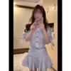 Academy Style Blue Shirt Dress Children's Summer Casual New Popular Wear Waist Pleated Skirt