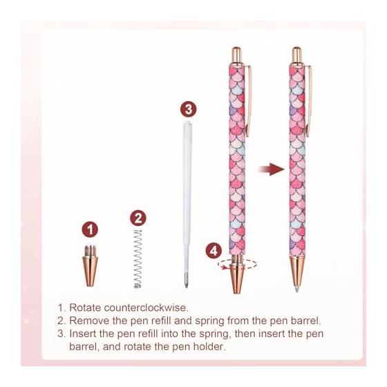 PATIKIL Women's Fancy Ballpoint Pen Set of 2, Medium Point 1.0mm, Black Ink, Shiny Ballpoint Pen, Metal, Knock Type, For Journaling, Christmas Gift,