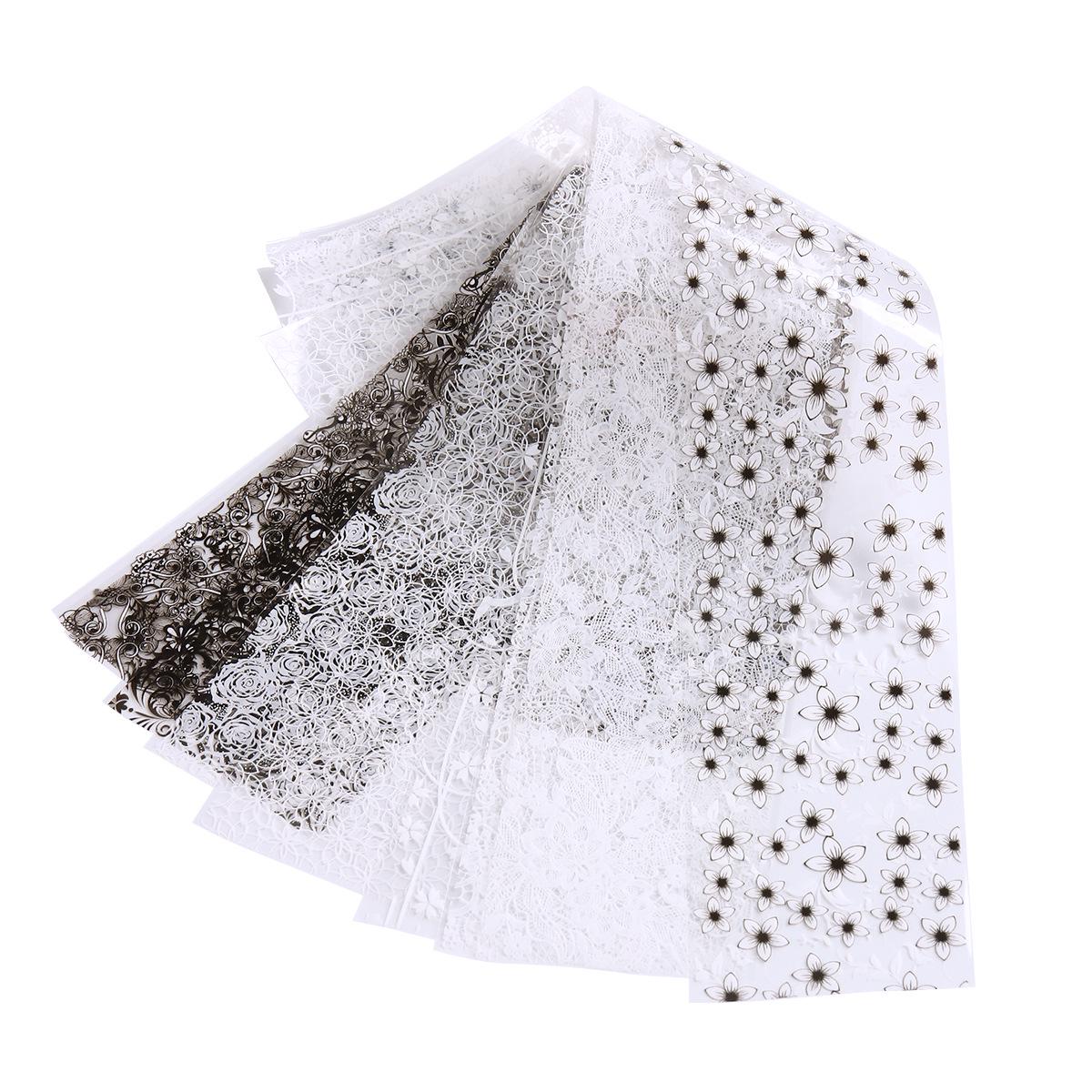 10 Sheets Retro Black White Floral Nail Art Transfer Paper with Elegant Rose Vine Pattern