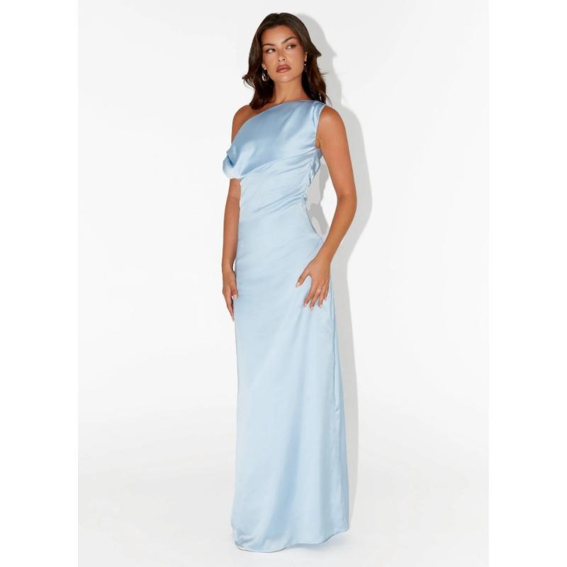 Damen Sommerkleid 2025 Neu Einfarbig Asymmetrisch Schulterfrei Rüschen Lang